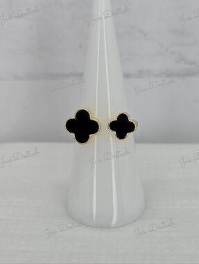 Gold Tone Black Double Clover Ring RG027